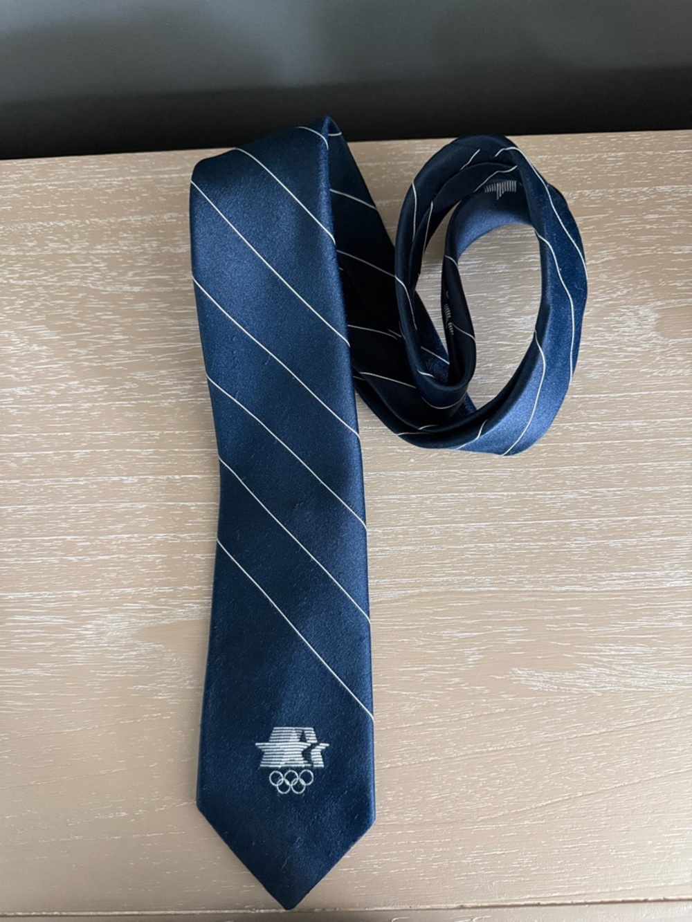 Vintage 1984 Navy Blue Olympic Emblem Men's Tie